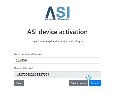 ASI device Activation. Click Submit